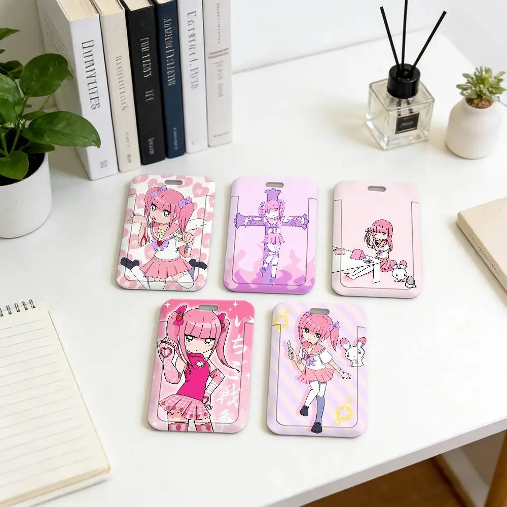 Cartoon Girl Culture Figure Menhera Chan Lanyard Pull Back Clip Holder and Card Holder Rotating Back ID Card Family Gift