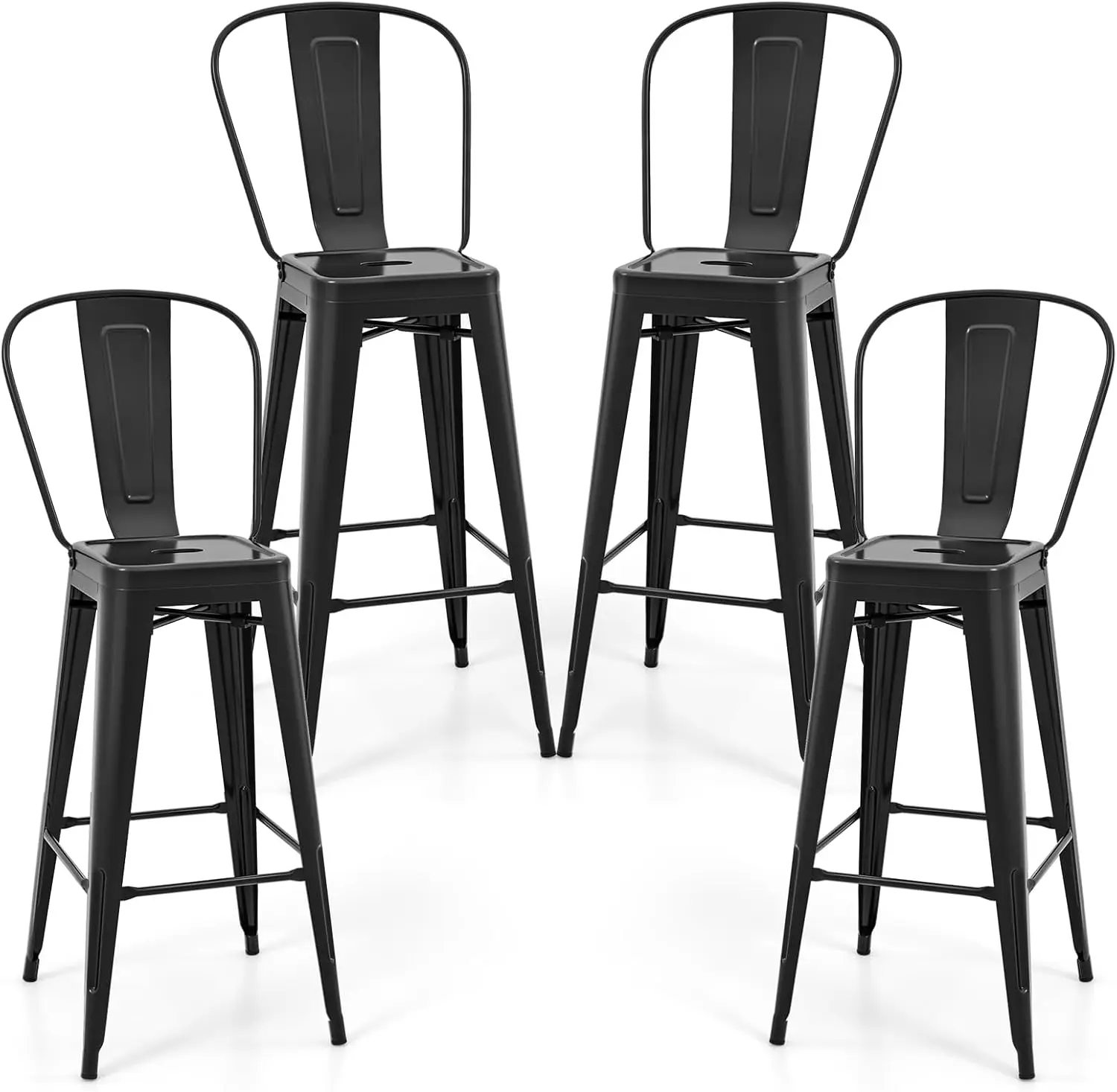 

Set of 4 Modern Metal Bar Stools with Removable Back, Rubber Feet, for Kitchen and Dining (Black, 30")