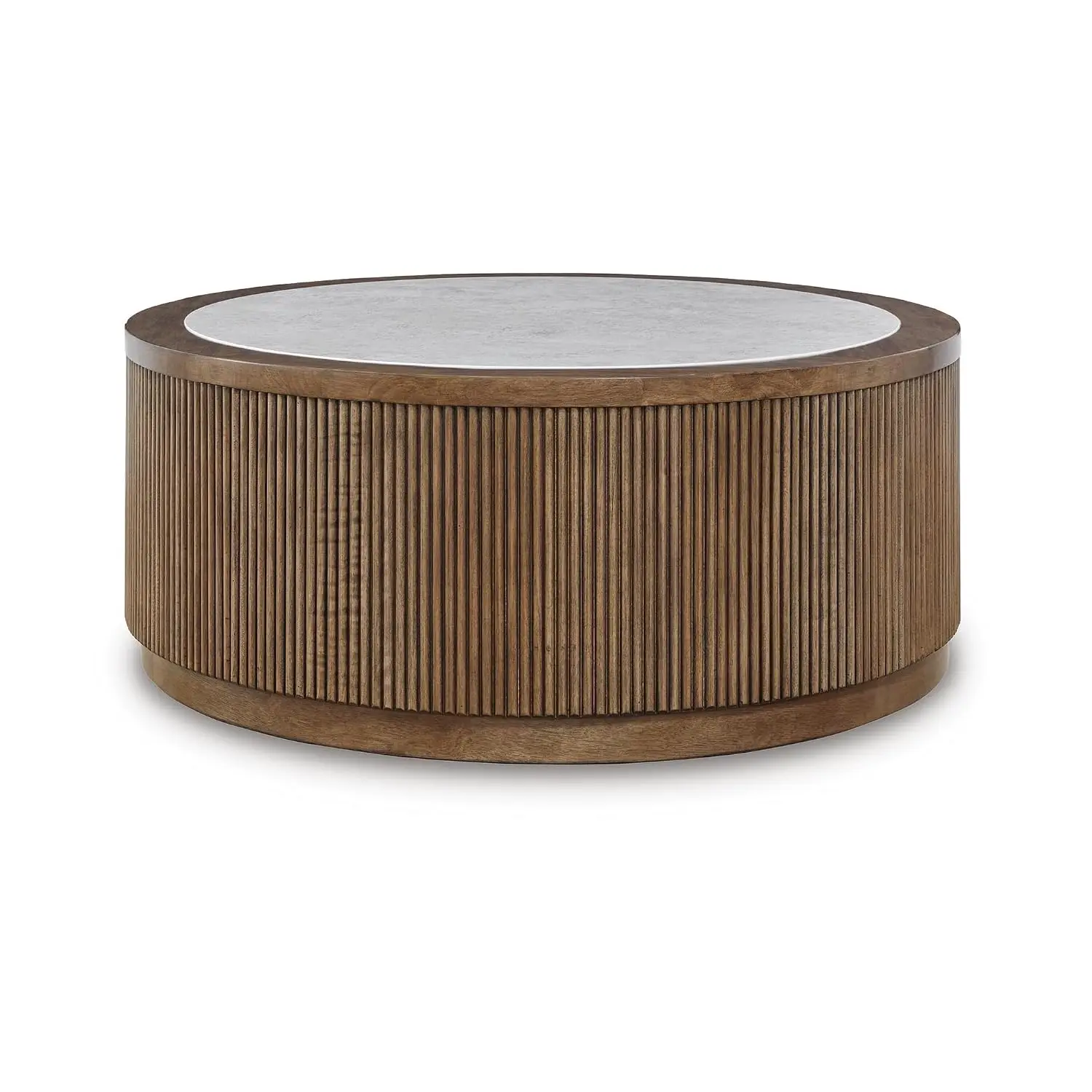 Hadonna Casual Coffee Table with Casters and Faux Stone Pattern, Light Brown & Light Gray