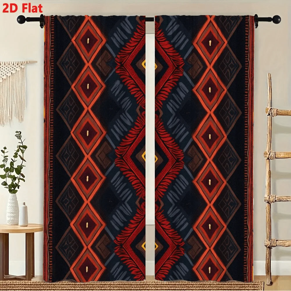 2Pcs Curtains, Andean Inspired Textile Geometry Pattern Window Drapes For Bedroom Room Decor Decoration Window Treatment.