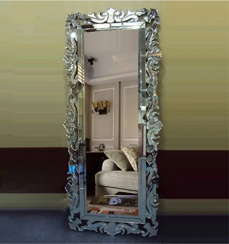 Carved floor-to-ceiling full-length mirror decorated porch fitting mirror