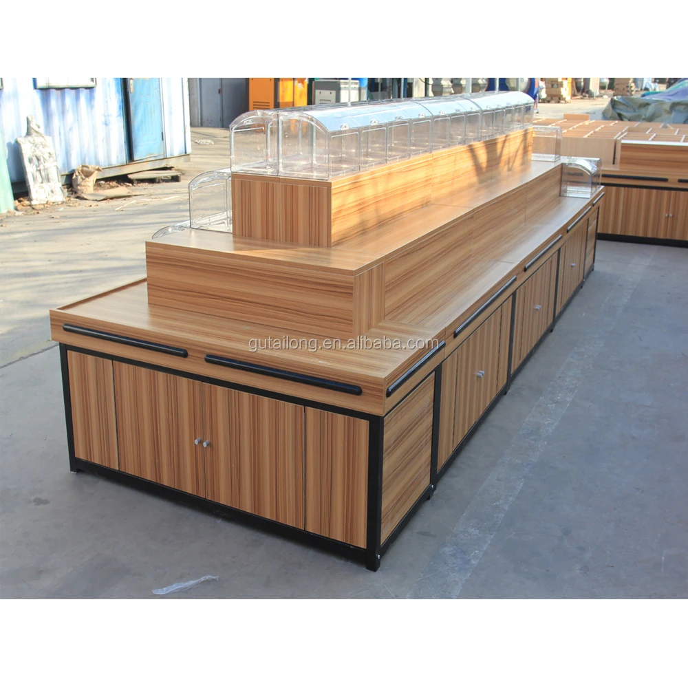 Rak Display Supermarket Custom, Rak Toko Kelontong Kayu untuk Pasar