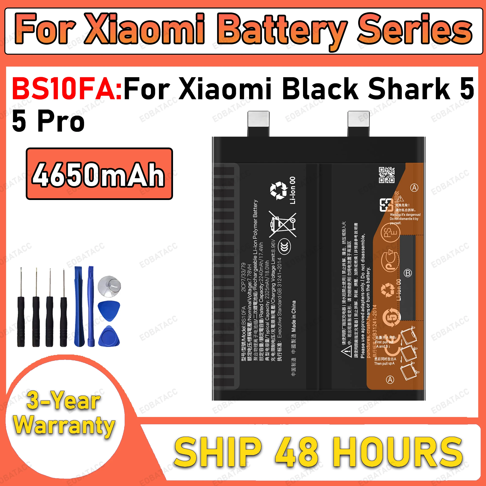 4650mAh 100% New BS10FA Battery For Xiaomi Black Shark 5/5 Pro Replacement Bateria+Free Tools