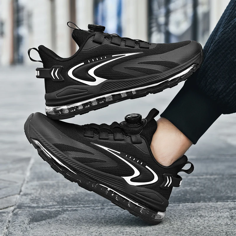 

Autumn men's shoes sports running shoes rotary buckle full palm breathable mesh surface lightweight shock-absorbing youth runnin