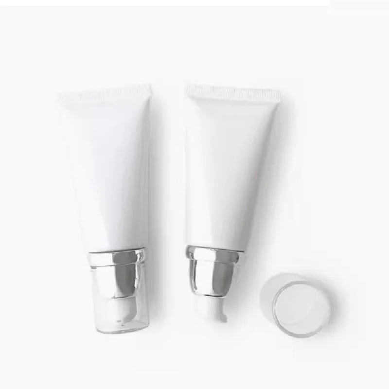 

25pcs 50ML White Plastic Cosmetics Soft Tube Airless Press Pump Refillable Empty Bottle Foundation Skincare BB Cream Lotion