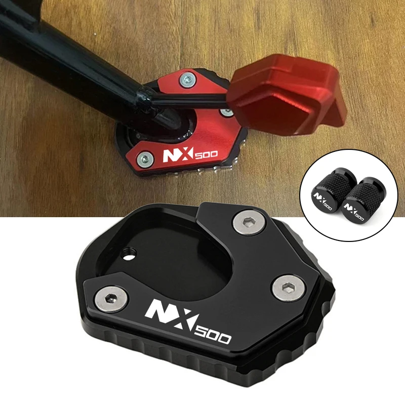 2024 New Motorcycle Side Stand Foot Kickstand Enlarge Extension Support Plate Pad & Tire Valve Cap For Honda NX500 NX 500 N X500