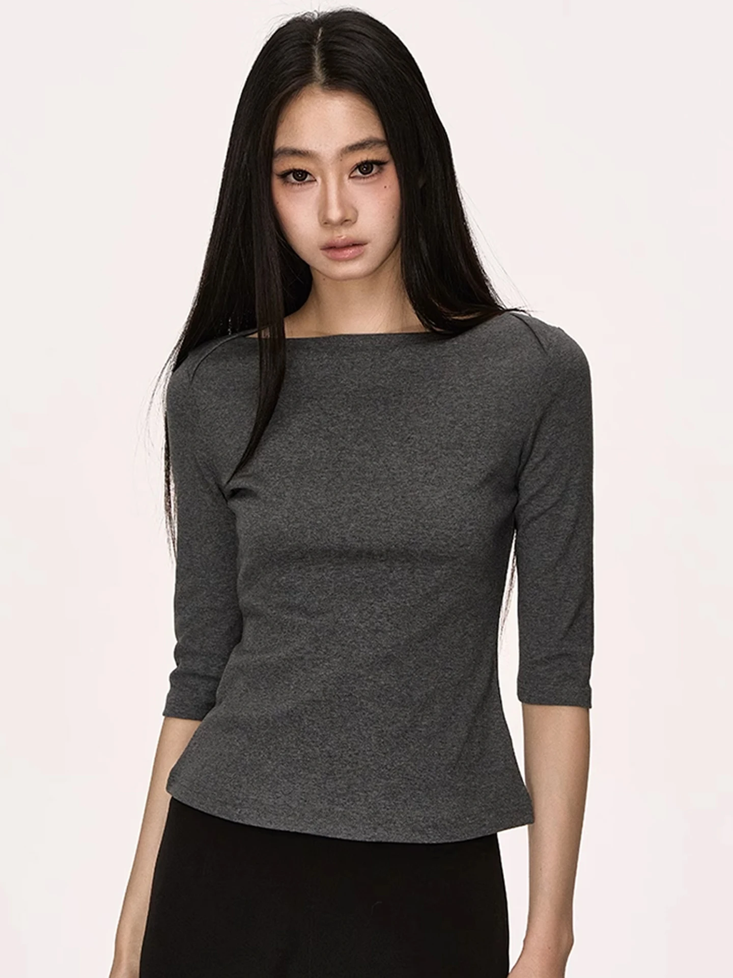 Slim Fit Sailor Kraag Tee Kwart Sve T irt Vrouwen Vroege Herfst 2025, Nieuwe Sle Five Sve Afslanken Trendy Top