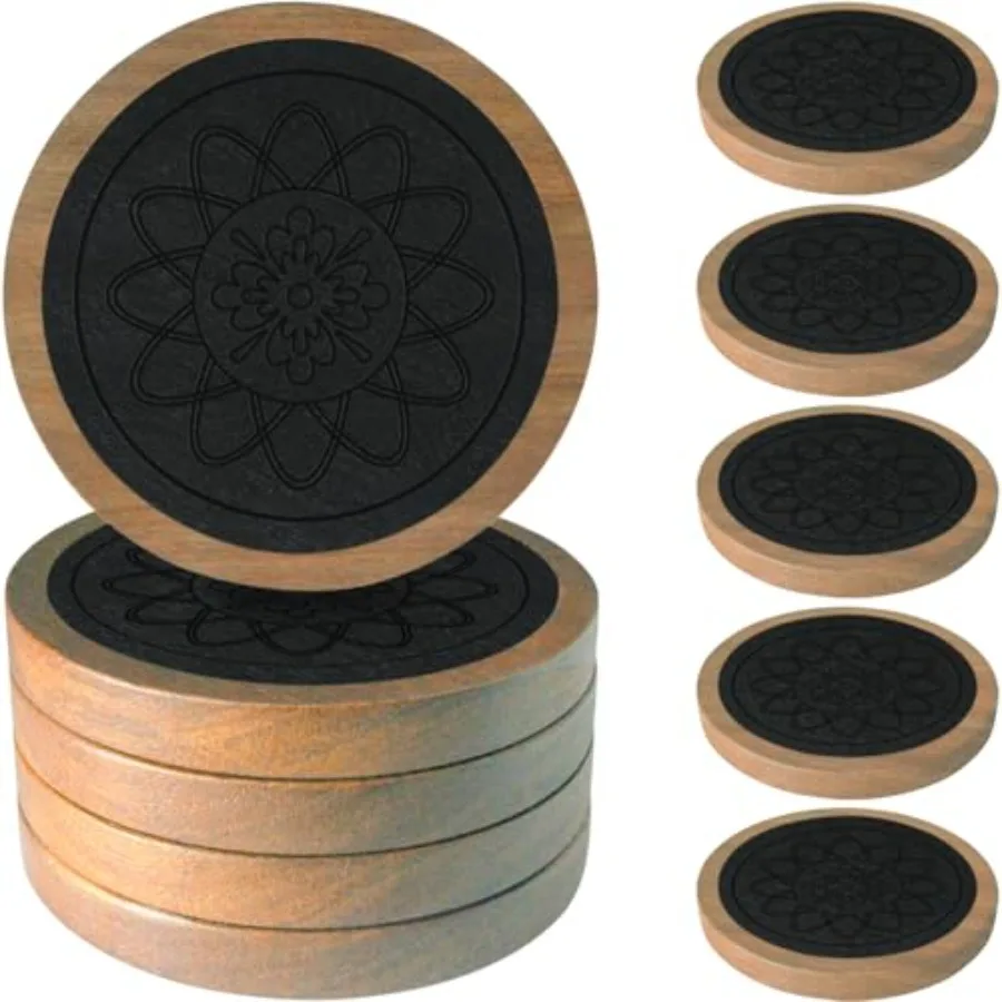 Wood Coasters for Drinks, Absorbent Coaster Sets of 5, Drinks Coasters for Coffee Tabletop Protection, Non-Slip, Non-Stick, Sui