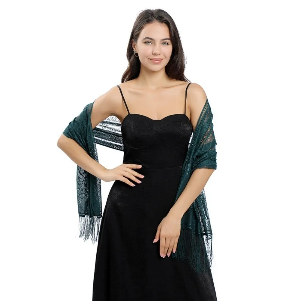 

Fashion Tassel Patchwork Women Tulle Shawl Cardigans Multicolored Evening Prom Cape Hollow Lace Mantilla Lace Veil Cosplay