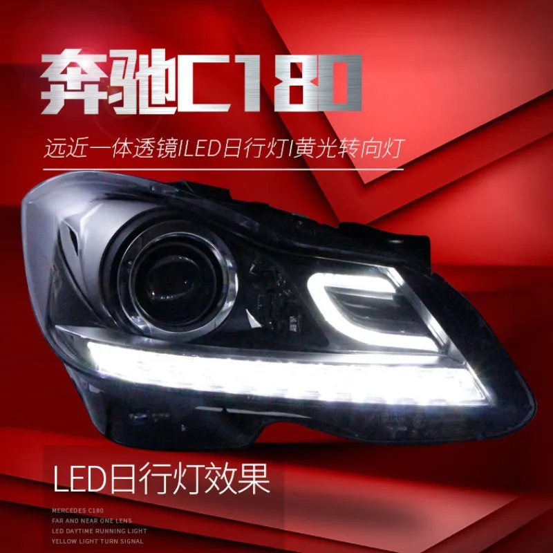 Car Head Lamp Assembly For Mercedes Benz W204 C-Class C180-200 2012-2014 LED DRL Daytime Running Light Yellow Turn Signal