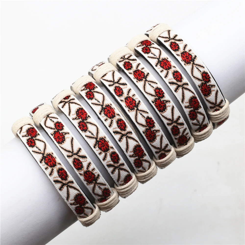 WESTBULL Wholesale 10 Pcs/Lot Ethnic Woven Men Bracelets Female Bangle Wristband Handmade Insect Pattern Homme Male Jewelry