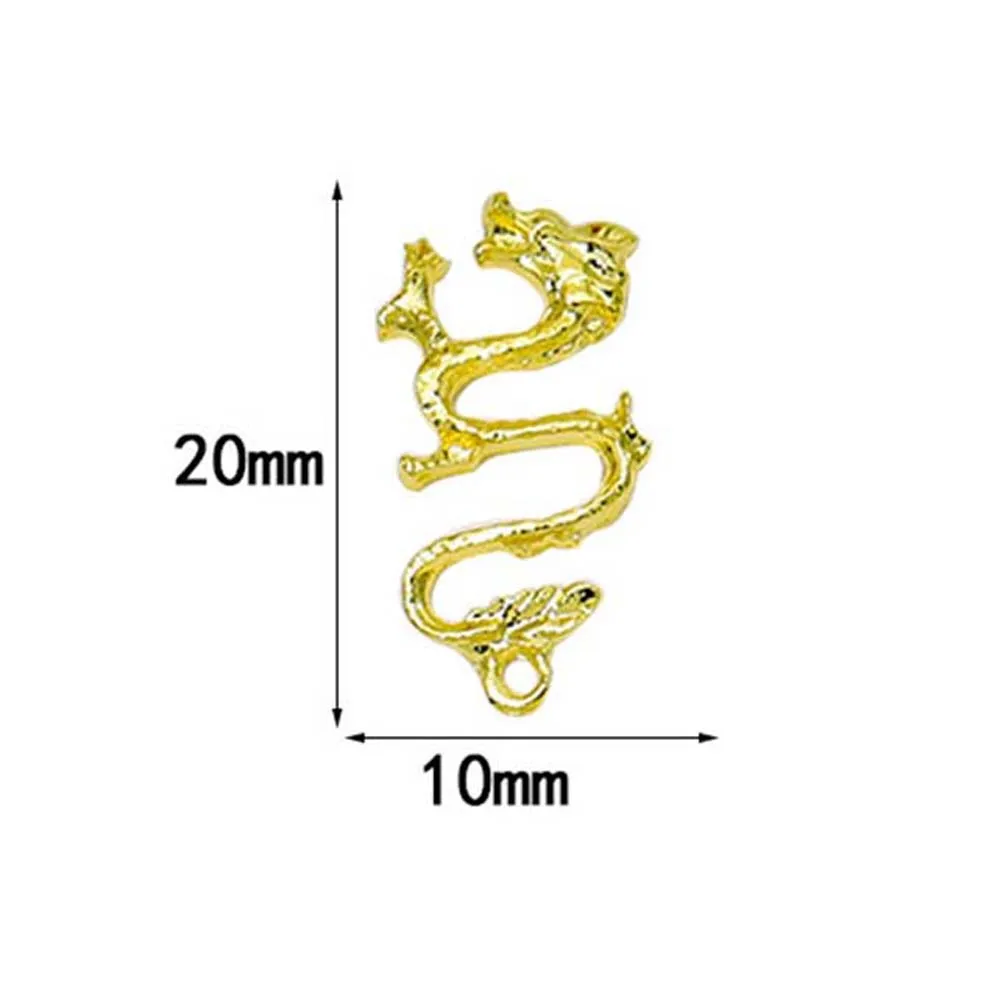 10Pcs/set Metal Nail Art Drills Dragon Nail Decorations Gold Silver Color Aolly Nail Charms Dragon Nail Akcesoria do paznokci Biżuteria do paznokci