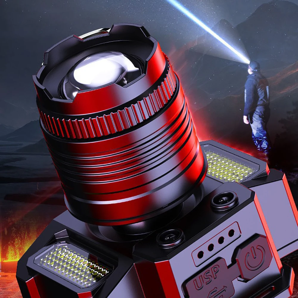 الذكية التعريفي الضوء الأبيض LED المصباح التكبير USB شحن الاستشعار LED كشافات في الهواء الطلق متعددة الوظائف رئيس الشعلة فانوس مصابيح #5