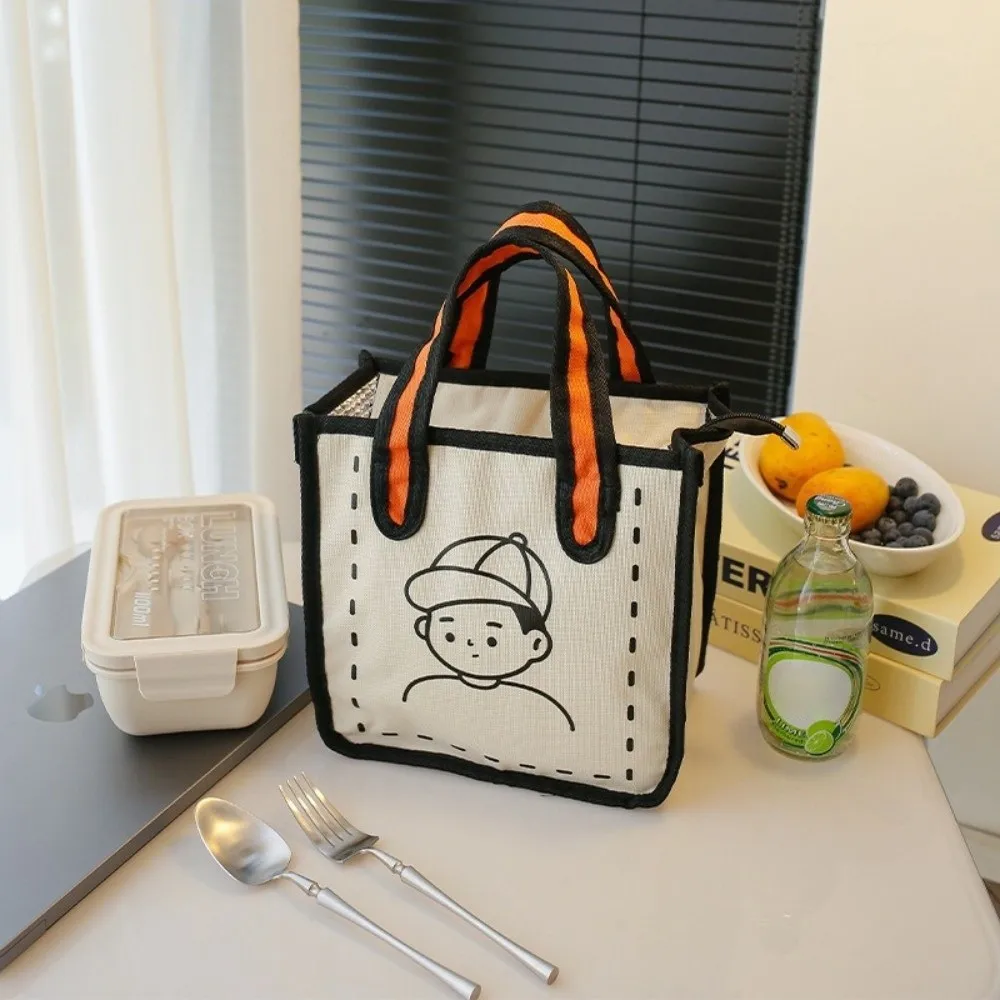 INS Cute Cartoon Oxford Lunch Bag Casual Handbag Large Capacity Picnic Thermal Cooler Bag Zipper Insulated Tote Dinner Pail Bag