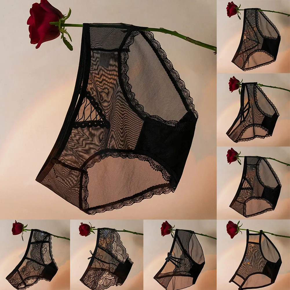 Briefs Underwear Lingerie Briefs See Though Solid Color Women\'s Panties Underwear G-string Thongs Slight Strech