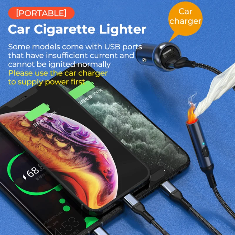 4in1 USB Type C Car Cable With Cigarette Lighter 6A Fast Charging For Smartphone Charger For Type C Micro-USB Phone Accessories