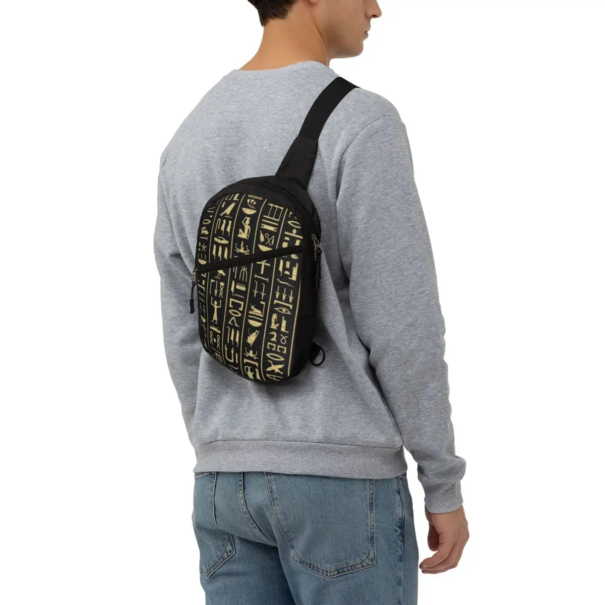 Customized Gold Hieroglyphics Sling Bag Men Fashion Egypt Art Shoulder Chest Crossbody Backpack Traveling Daypack