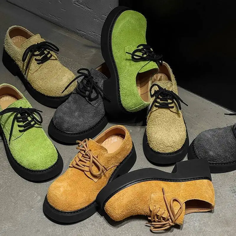 

New Vintage British Men Cow Suede Shoes Spring Autumn Men Loafers Height Increasing Man Zapatos Hombre Dress Wedding Oxfords