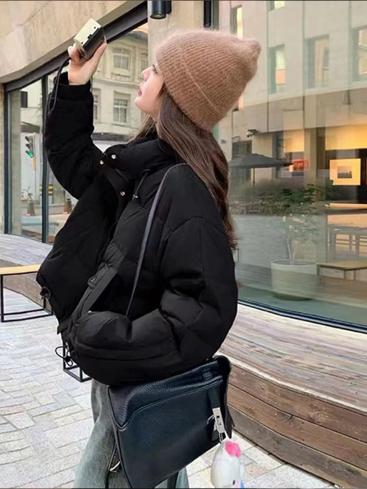 

Sli Korean Loose Fit Cotton Jaet Women's Winter Faion Slimming Warm Bla Cotton Coat Stand Collar Long Sve Zipper