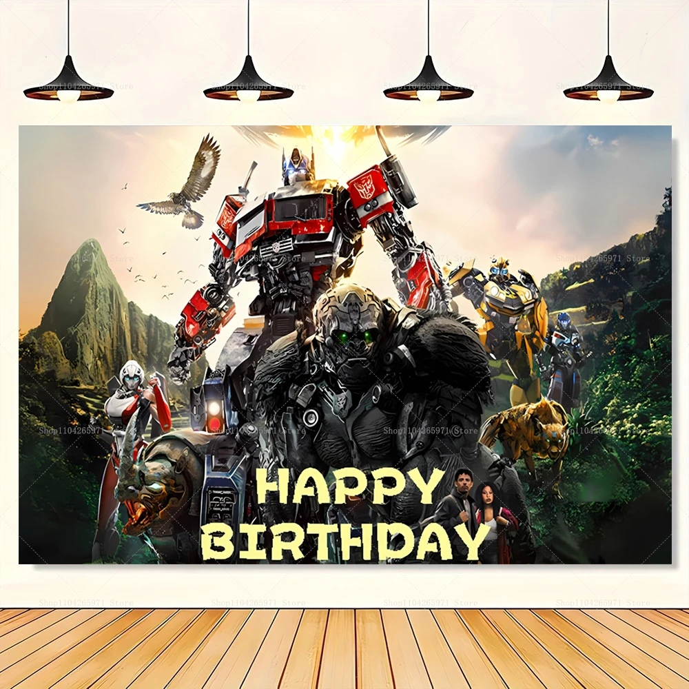 Transformers Bumblebee Optimus Prime Backdrop Happy Birthday Robot Theme Kids Boys Party Photo Background Banner Decor Supplies view 5