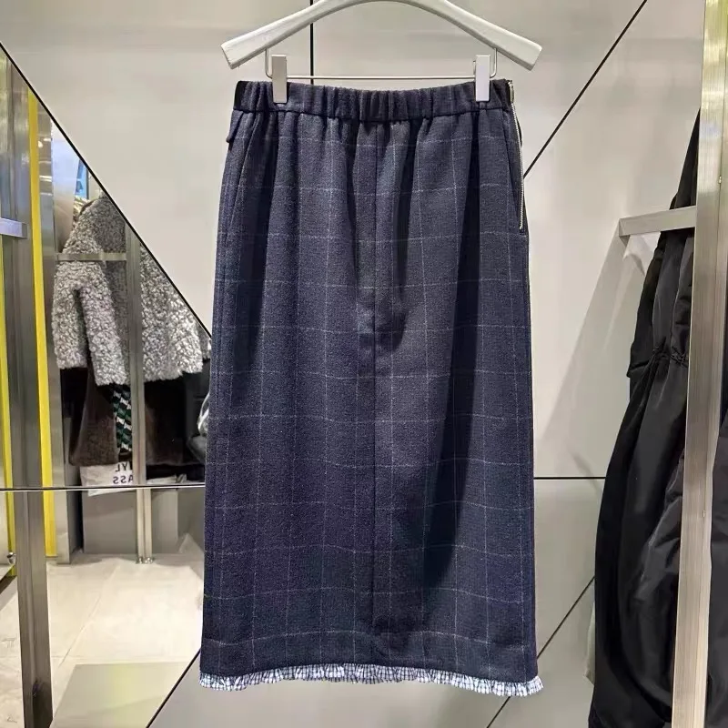 

Повседневная универсальная юбка Lemon Remote LUC26 в стиле ретро с клетчатым узором, кружевным подолом и эластичной талией, А-силуэт, стандартный крой, для офиса и повседневной носки