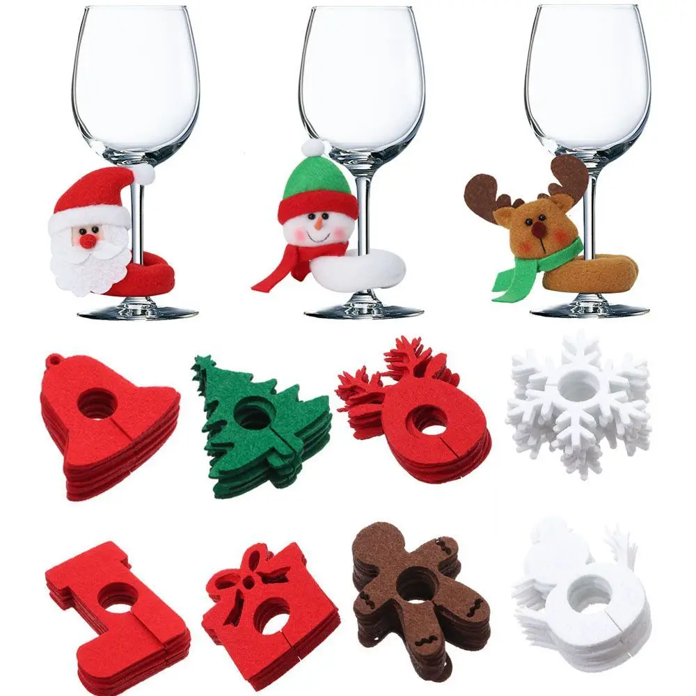 1/10Pcs Christmas Wine Glass Decoration Happy New Year 2023 Snowman Elk Santa Claus Party Decorations For Home Table Decor