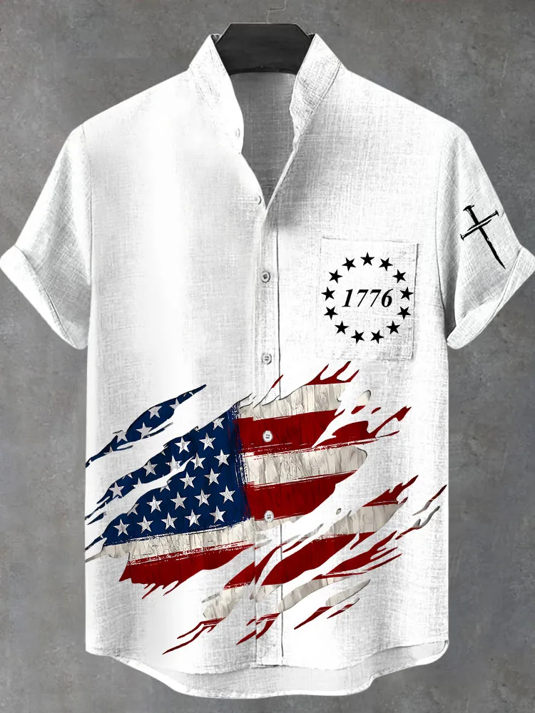 Vintage Hawaiian Spring Summer Fashion Casual Linen 3D Printed Street Travel Walking Beach Printed Short Sleeve Button Shirt