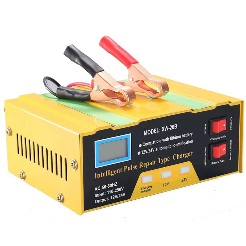 12V/24V Car Battery Charger LCD Intelligent Pulse Repair Motorcycle Battery Charger  One-button Automatic Charger
