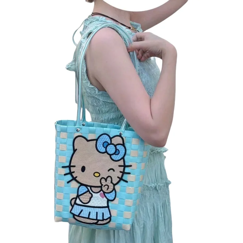 

Sanrios Cute Cartoon Girls College Style Woventype Tote Bag Anime Characters Hellokittys Summer Fashion Basket Bag Gifts