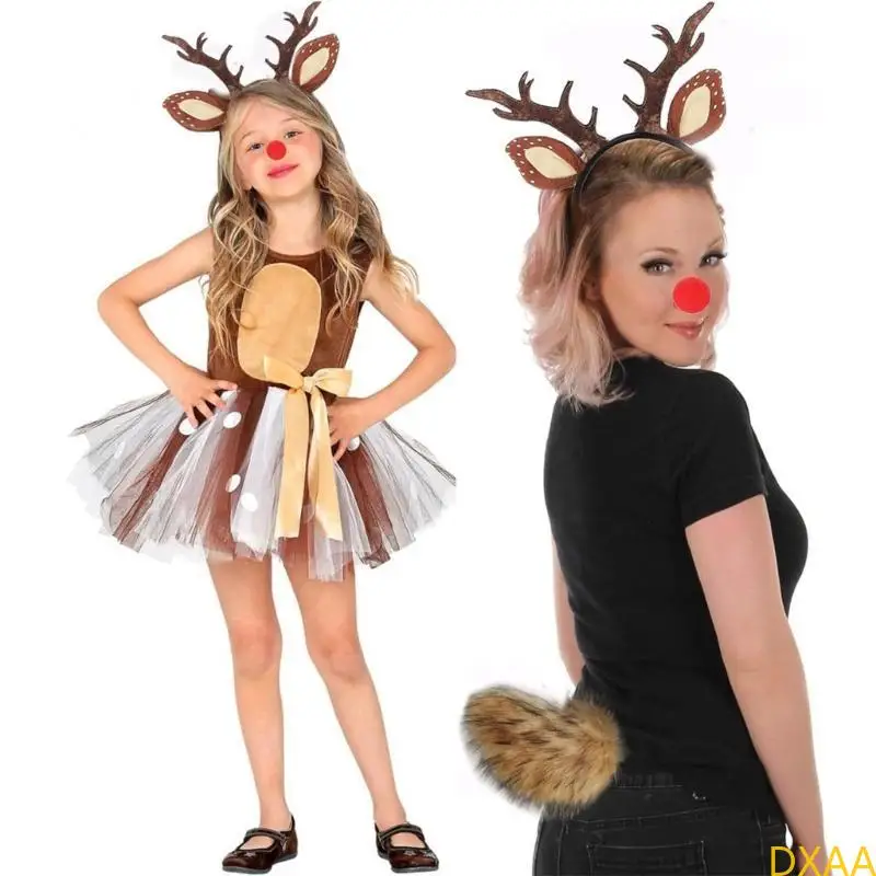 DXAA Halloween Deer Dress Up Roupet Acessório Deer Cabeça da cabeça Deer Tail Deer Nariz