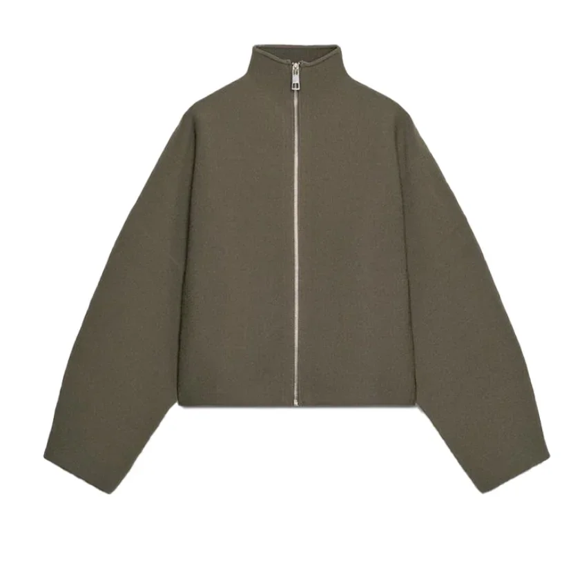 Stehkragen Damen Kurze Jacke mit Reißverschluss, locker geschnitten, lange Ärmel, dicker warmer Mantel, Herbst/Winter 2025, neu in der Damen-Oberbekleidung. – Detail 1
