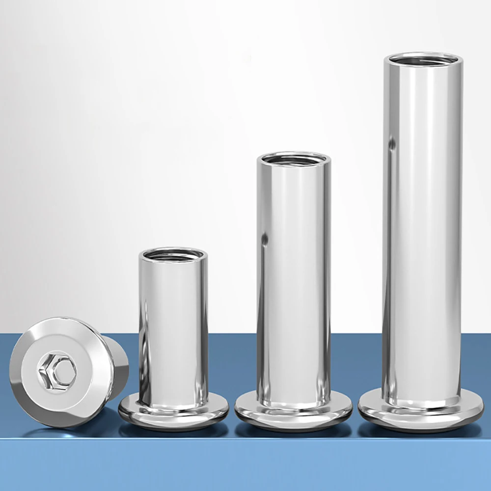 Flat Head Hex Socket Sleeve Cap Nuts 304 Stainless Steel Rivet Insert Nut Furniture Connector Barrel Nut M2 M3 M4 M5 M6 M8 M10