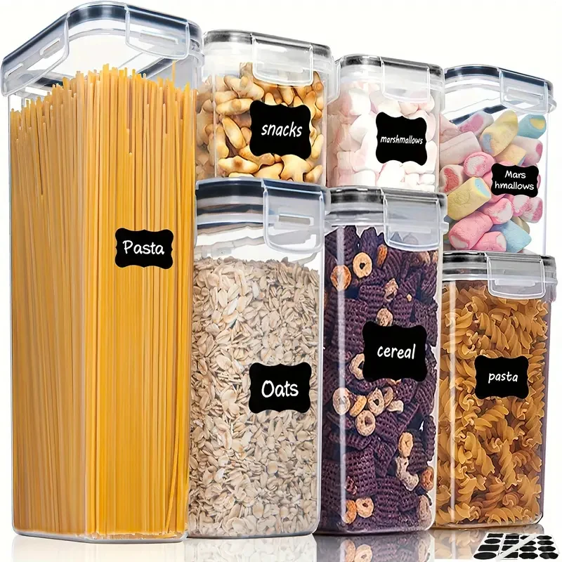 

7 pcs Sealed jars, cereals, kitchen storage, food-grade transparent plastic jars, boxes, snacks, dry goods, tea storage jars