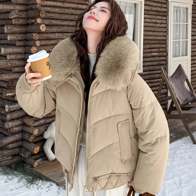 Parkas Women Short Coats Hooded Fur Collar Jackets Full Sleeve Thick Warm Y2k Streetwear Elegant Jacket Work Autumn Winter 2025