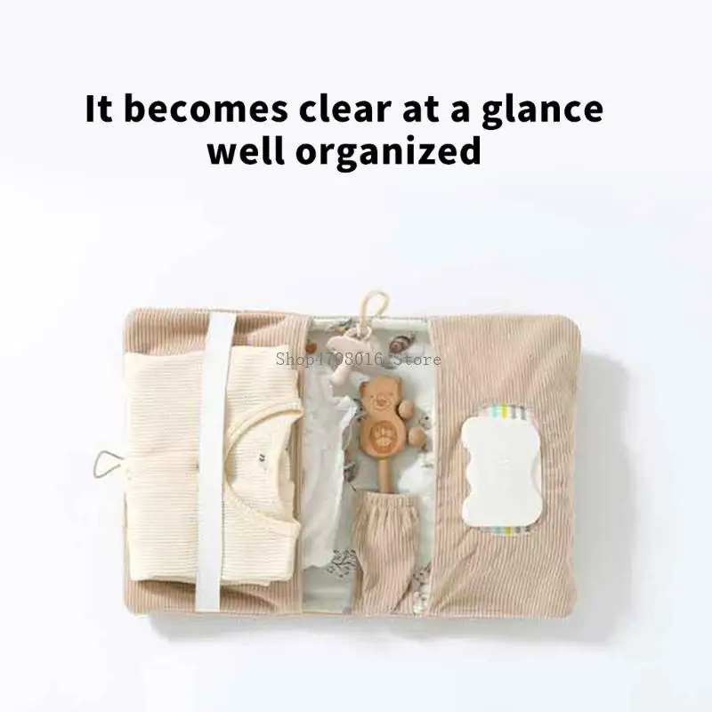  Soft Corduroy Baby Clothes Storage Bag With Multiple Compartment For Diaper Wipe