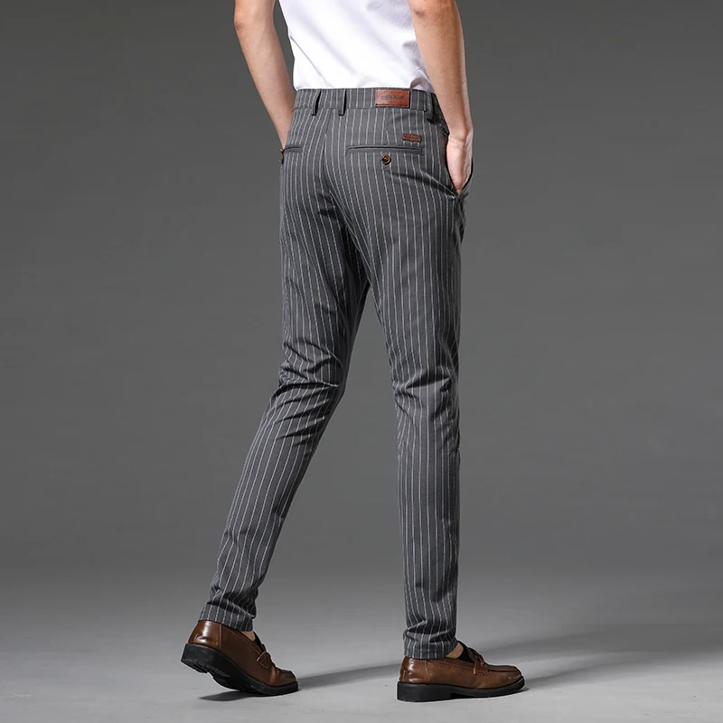 

2024 New Business Striped Long Pants Men's Slim Fit Versatile High-End Quality Fashionable Stretch Casual Suit Pants