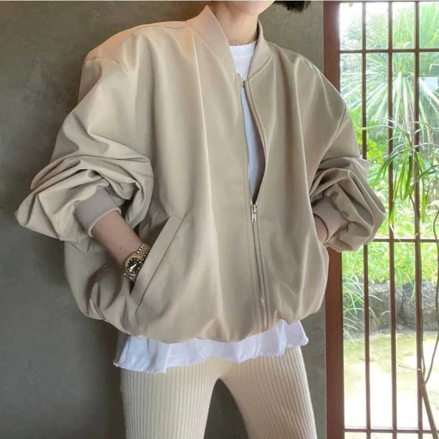 Retro Style Loose Women's Baseball Jacket Autumn Fashion Outerwear Korean Chic Stand Collar Windbreaker Coat Female Neutral