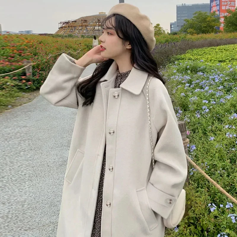 Woolen coat, versatile for women in autumn and winter, small stature 2023 new Japanese thickened woolen Coat, Medium Length Styl