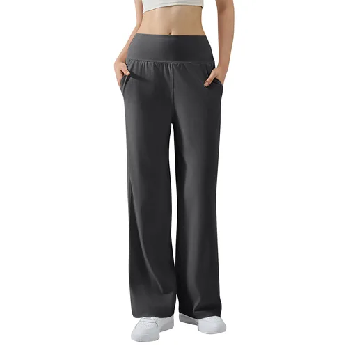Imagen 2 del producto Pantalones de Yoga holgados elásticos de cintura alta para mujer, pantalones micro acampanados para deportes de verano, mallas de baile holgadas, pantalones de chándal sólidos