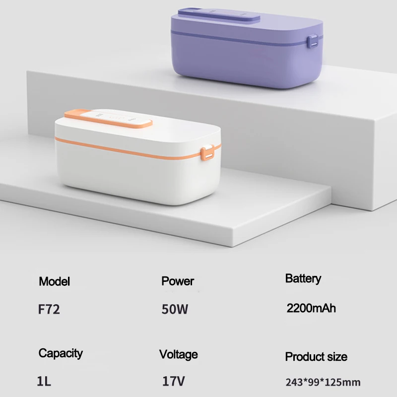 ワイヤレス電気弁当箱,水を含まない食品容器,ポータブルフードウォーマー,ステンレス鋼ライナー,2200mah,1.0l