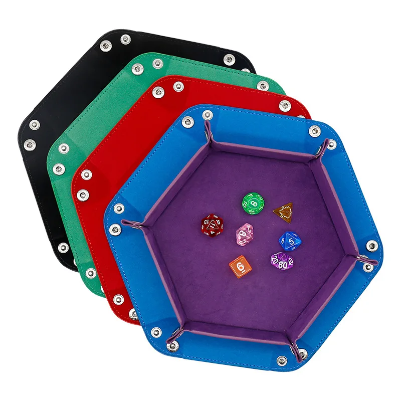 Multi-Function Hexagon Dice Game Storage Tray PU Leather&Velvet Mat Holder Double Sided Thick Portable Office Board Games Case