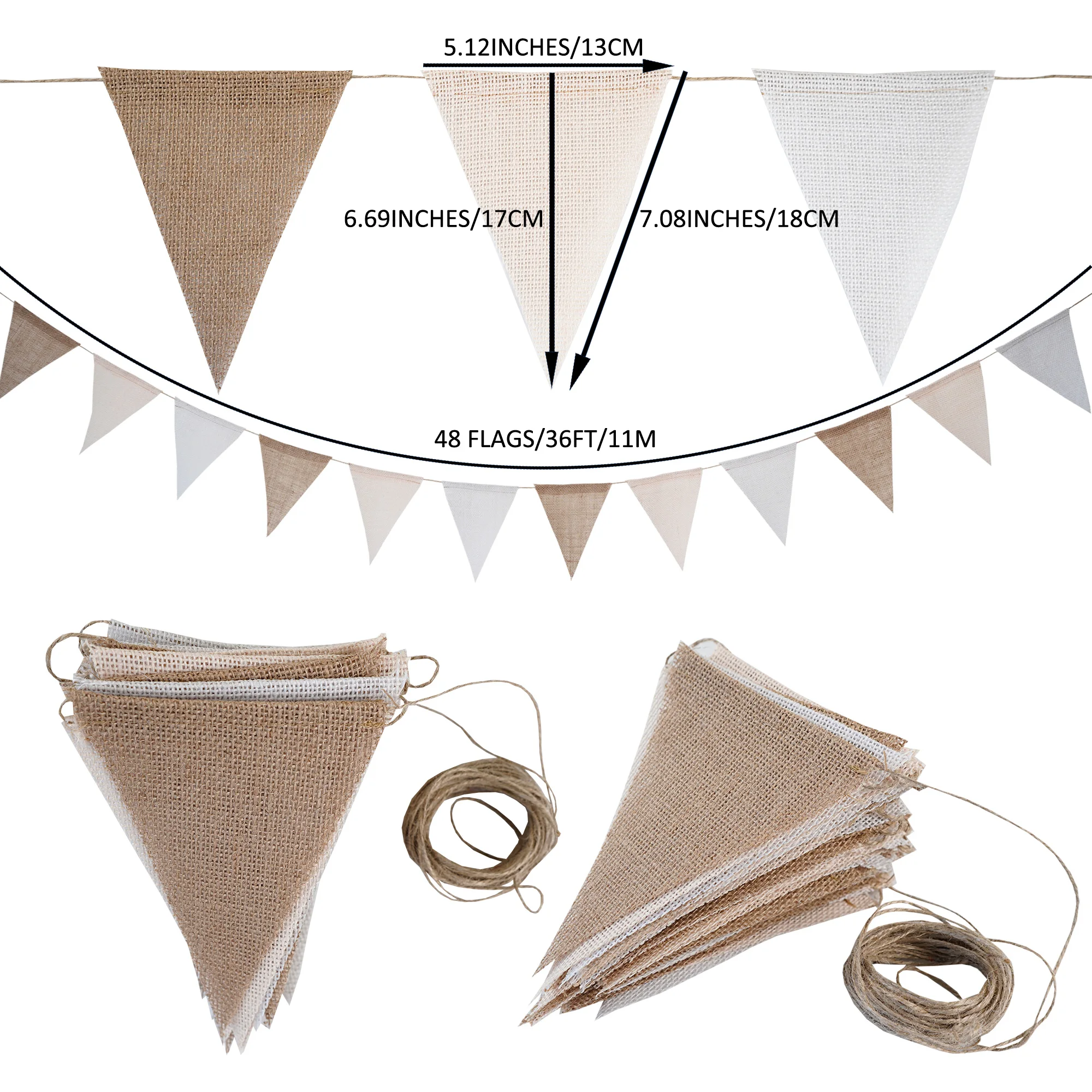 11M/36FT 48 Flags Pennant flags Hessian Wedding Party Decor Bunting Vintage Photo Prop Banners Home Baby Shower Carnival Garland