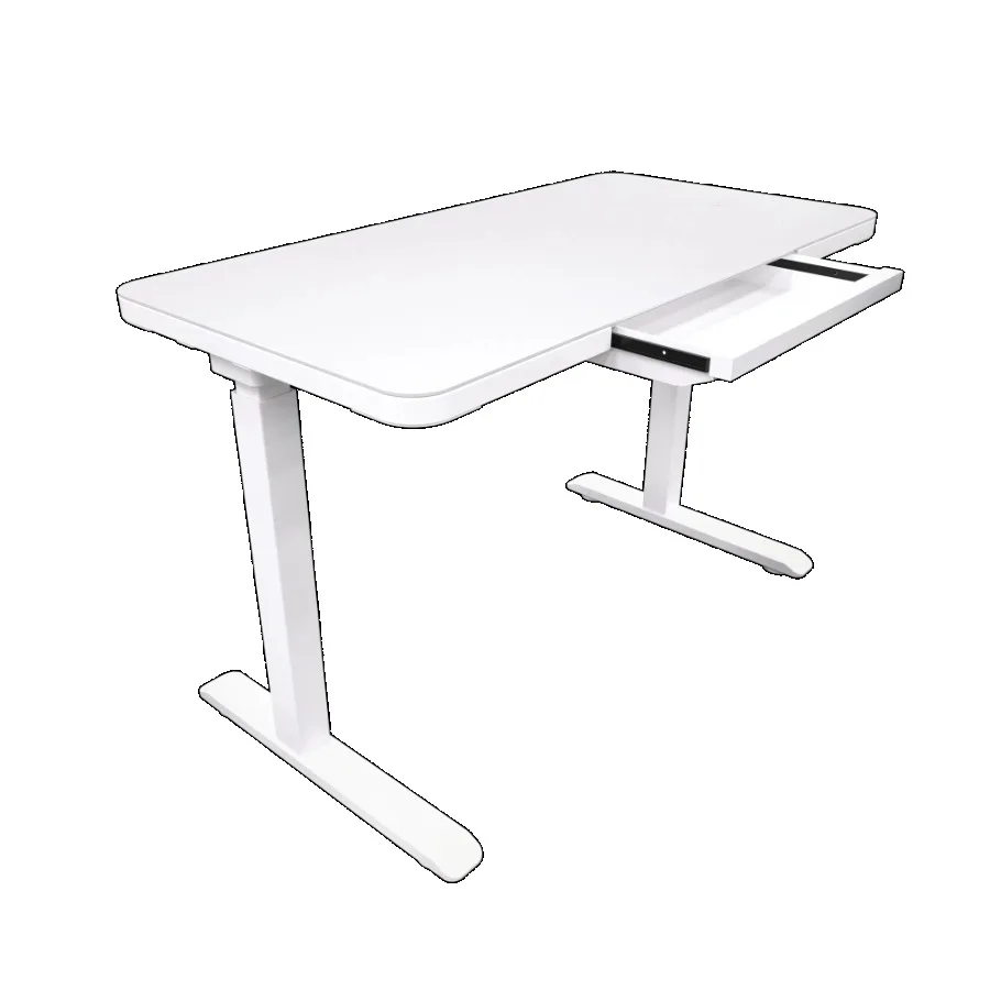 Glass Electric Standing Desk with Drawer - 45 x 23 Inch Tempered Glass Dual Motor Height Adjustable Sit Stand Desk Computer Wor