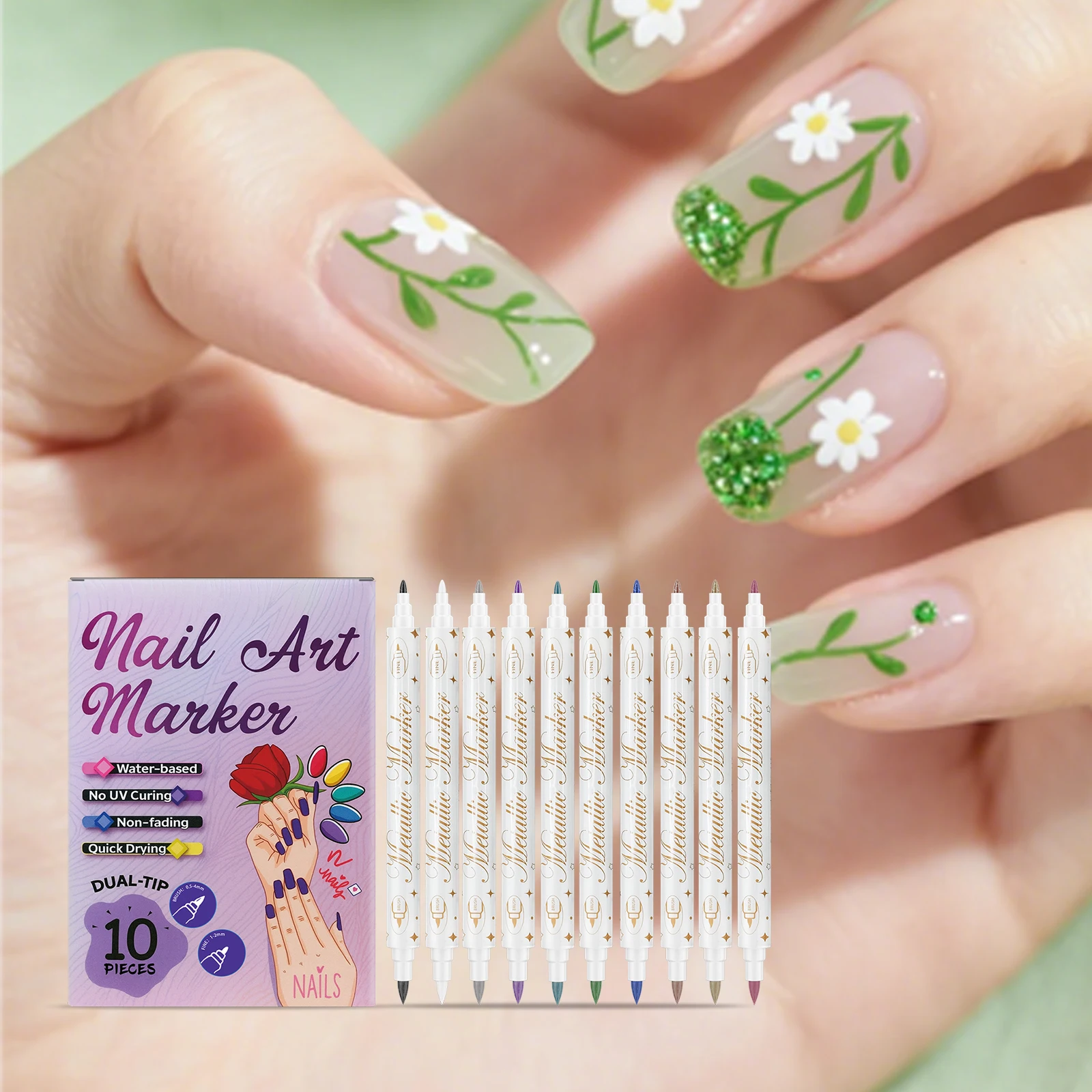 

10 шт., декоративная ручка для ногтей, креативный, легко наносимый инструмент для украшения ногтей для девочек, изысканный цветной набор маркеров для ногтей «сделай сам»