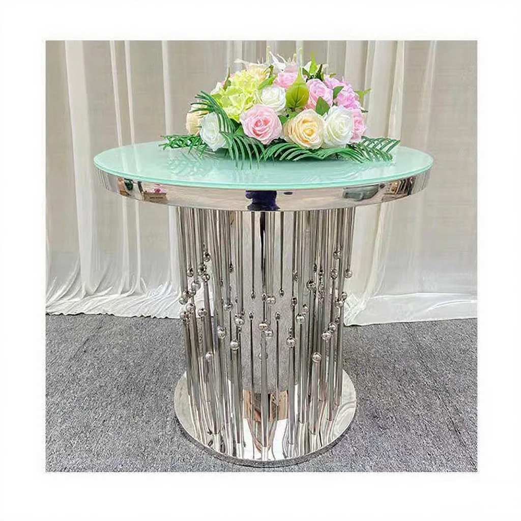 FSDKX Metal Frame Glass Mirror Top Stainless Steel Rectangular Outdoor Wedding Hotel Table