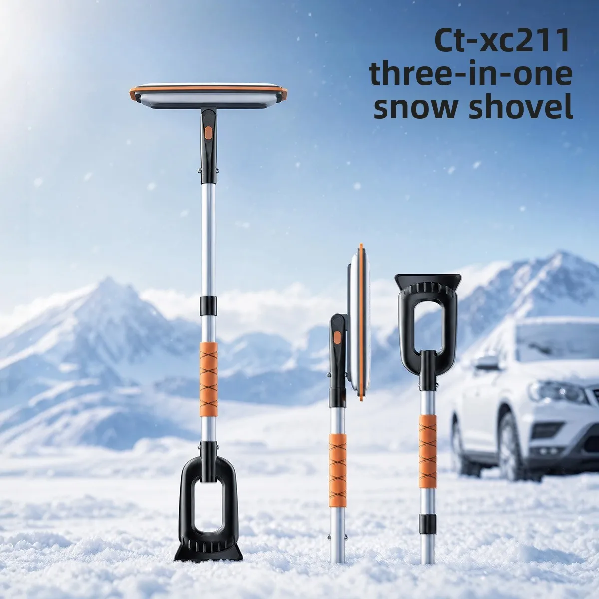 3 in 1 Car Snow Shovel and Brush Extendable Aluminum Ice Scraper Telescopic Snow Brush for Car Windshield Winter Removal Tool