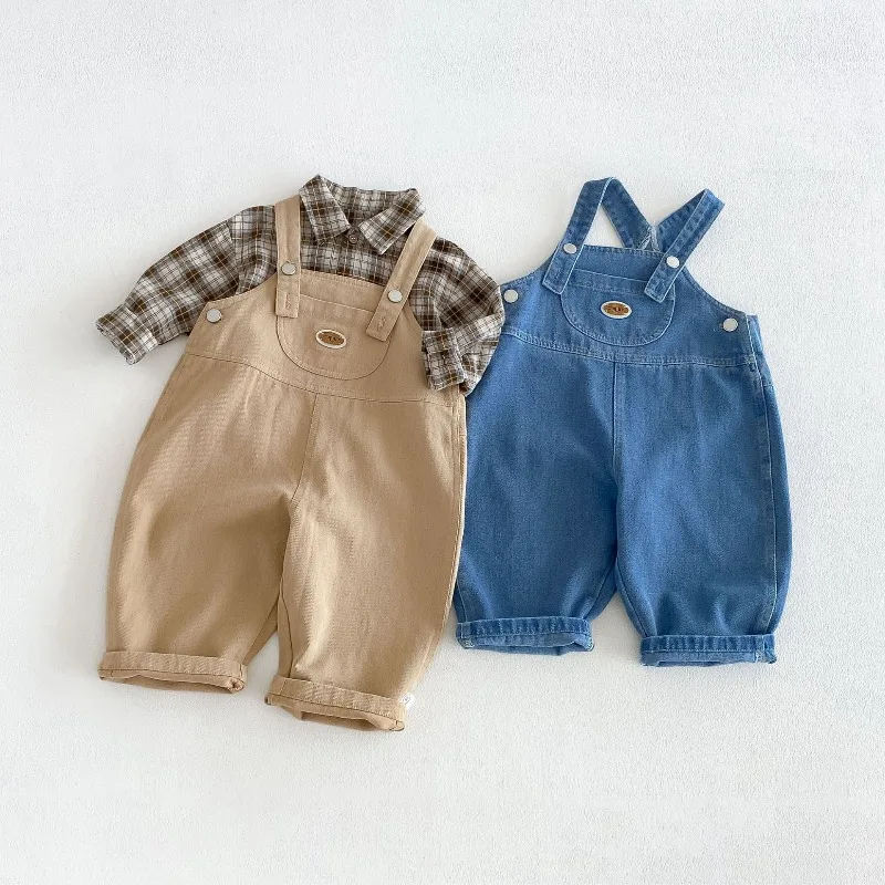 2026 Autumn Kids Clothes 1-6 Y Boys' Solid Color Overalls Baby Girls Loose Suspenders Trousers Children Cotton Bib Pants