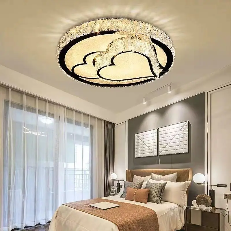 Crystal bedroom light modern simple LED ceiling light round light luxury restaurant light romantic wedding room  household light