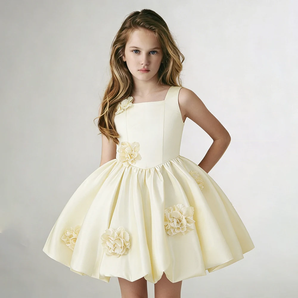 Sommerliches Blumenmädchenkleid, Elegantes Geburtstags-Prinzessinnenkleid, Festliches Abendkleid mit Schleife für Taufe, Hochzeit und Gala
