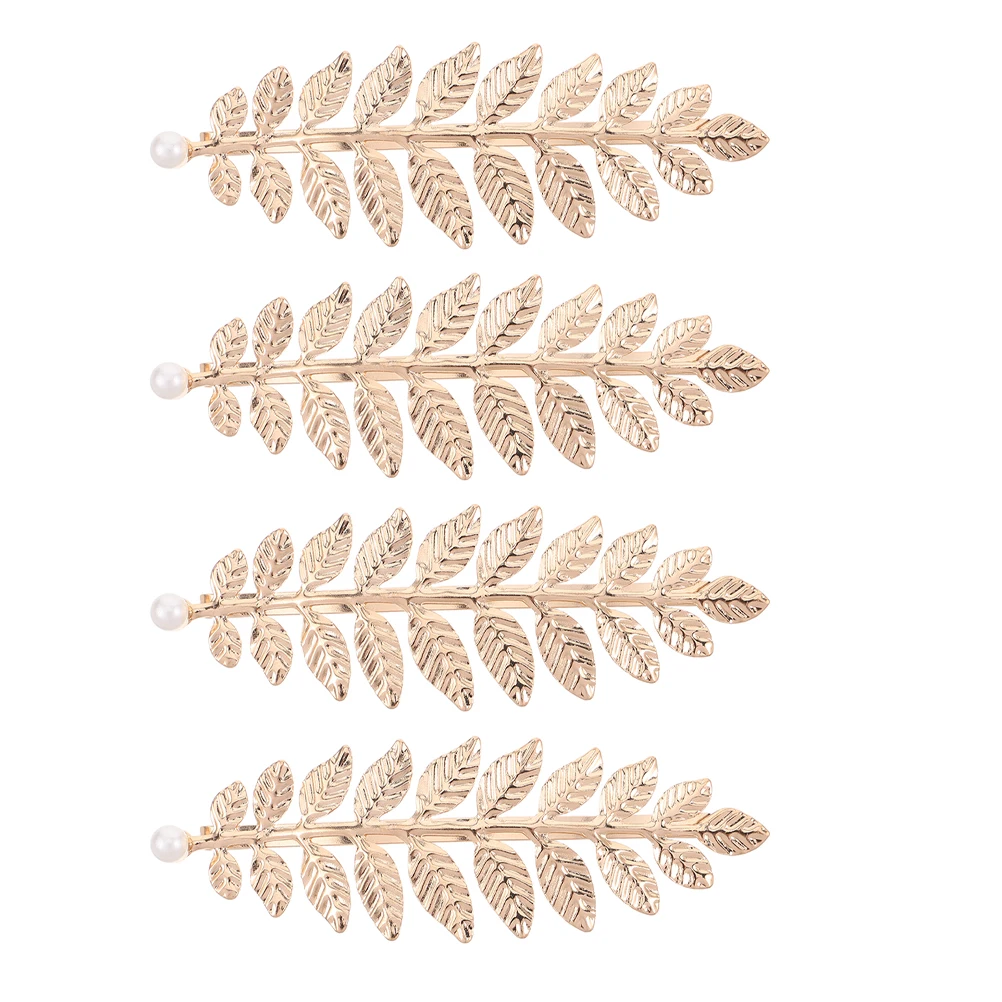 

4pcs Pearl Leaf Golden Vintage Wedding Hairpin Bridal Accessories Women Bobby Pin Design Durable Elegant Formal Occasions
